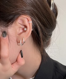 シンプルラインストーンリングミニフープピアス/ペア(RO)