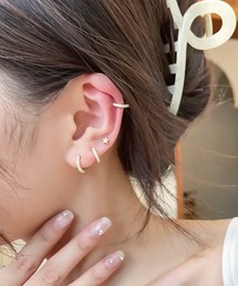 シンプルラインストーンリングミニフープピアス/ペア(RO)