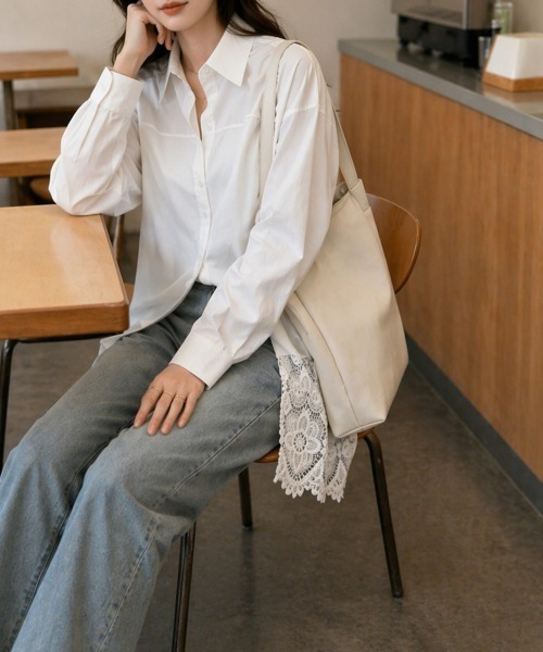 Miniministore（ミニミニストア）の「レース切替シャツブラウス長袖シャツ韓国風（シャツ/ブラウス・レディース・ホワイト・FREE）」の5枚目の写真