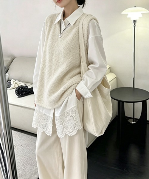 Miniministore（ミニミニストア）の「レース切替シャツブラウス長袖シャツ韓国風（シャツ/ブラウス・レディース・ホワイト・FREE）」の14枚目の写真