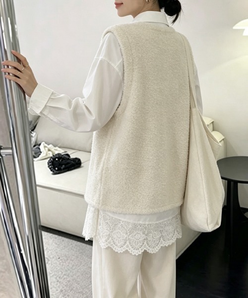 Miniministore（ミニミニストア）の「レース切替シャツブラウス長袖シャツ韓国風（シャツ/ブラウス・レディース・ホワイト・FREE）」の16枚目の写真