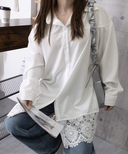 Miniministore（ミニミニストア）の「レース切替シャツブラウス長袖シャツ韓国風（シャツ/ブラウス・レディース・ホワイト・FREE）」の19枚目の写真