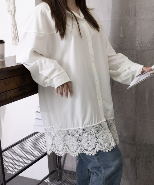 Miniministore（ミニミニストア）の「レース切替シャツブラウス長袖シャツ韓国風（シャツ/ブラウス・レディース・ホワイト・FREE）」の20枚目の写真