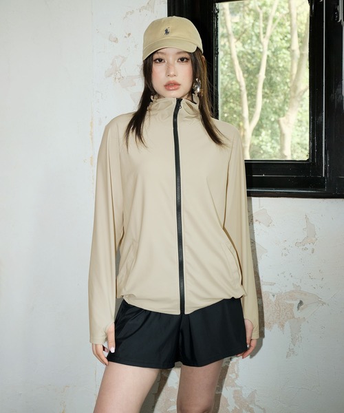 OSYAREVO（オシャレボ）の「水着 レディース 体型カバー ラッシュガード  4点セット タンキニ 紫外線カット率 99％以上 UPF50+ uvカット フィットネス 水陸両用 フードパーカー リブ セットアップ セパレート（水着・レディース・キャメル/ブラウン/グレー/キナリ・MEDIUM/X-LARGE/LARGE）」の13枚目の写真