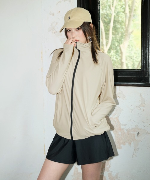 OSYAREVO（オシャレボ）の「水着 レディース 体型カバー ラッシュガード  4点セット タンキニ 紫外線カット率 99％以上 UPF50+ uvカット フィットネス 水陸両用 フードパーカー リブ セットアップ セパレート（水着・レディース・キャメル/ブラウン/グレー/キナリ・MEDIUM/X-LARGE/LARGE）」の9枚目の写真