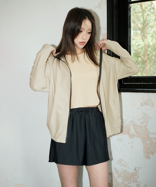 OSYAREVO（オシャレボ）の「水着 レディース 体型カバー ラッシュガード  4点セット タンキニ 紫外線カット率 99％以上 UPF50+ uvカット フィットネス 水陸両用 フードパーカー リブ セットアップ セパレート（水着・レディース・キャメル/ブラウン/グレー/キナリ・MEDIUM/X-LARGE/LARGE）」の7枚目の写真