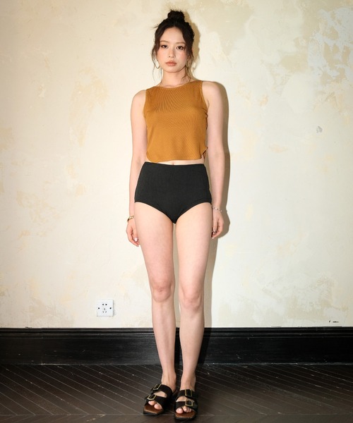 OSYAREVO（オシャレボ）の「水着 レディース 体型カバー ラッシュガード  4点セット タンキニ 紫外線カット率 99％以上 UPF50+ uvカット フィットネス 水陸両用 フードパーカー リブ セットアップ セパレート（水着・レディース・キャメル/ブラウン/グレー/キナリ・MEDIUM/X-LARGE/LARGE）」の16枚目の写真