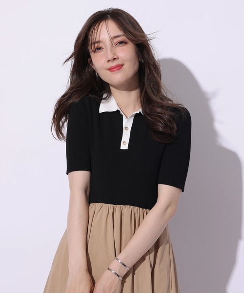 Apuweiser-riche（アプワイザーリッシェ）の「襟ドッキングニットワンピース（ワンピース・レディース・ブラック系その他/ネイビー/ピンク/ブルー系その他2・1/2）」の5枚目の写真