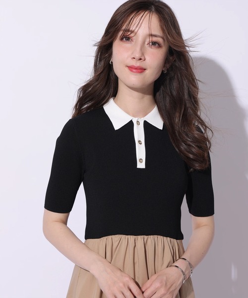 Apuweiser-riche（アプワイザーリッシェ）の「襟ドッキングニットワンピース（ワンピース・レディース・ブラック系その他/ネイビー/ピンク/ブルー系その他2・1/2）」の10枚目の写真