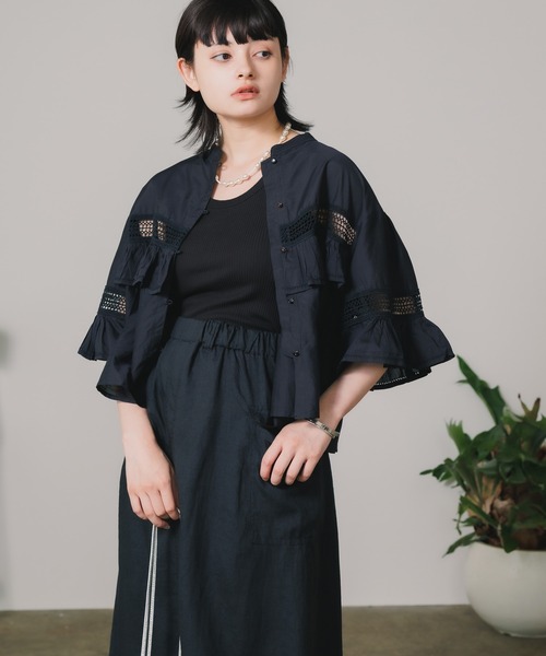 ブラウス シャツ normment/ノーメント CO silk lace pintuck＆pico frill blouse ブラウス ノーカラー シ normment/ノーメント CO silk lace pintuck&pico frill blouse