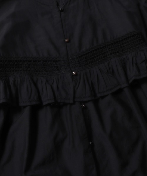 normment（ノーメント）の「normment/ノーメント CO silk lace pintuck&pico frill blouse ブラウス ノーカラー シャツ（シャツ/ブラウス・レディース・ブラック・FREE）」の6枚目の写真