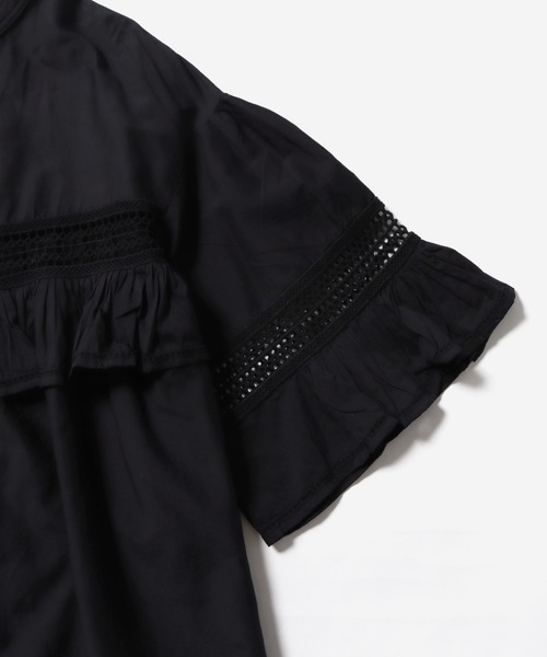 normment（ノーメント）の「normment/ノーメント CO silk lace pintuck&pico frill blouse ブラウス ノーカラー シャツ（シャツ/ブラウス・レディース・ブラック・FREE）」の7枚目の写真