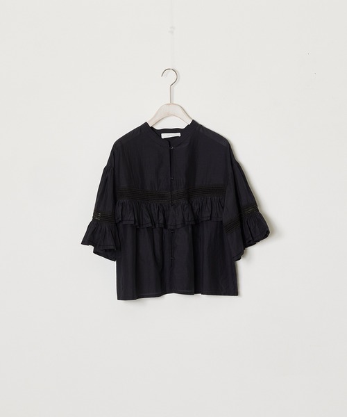 ブラウス シャツ normment/ノーメント CO silk lace pintuck＆pico frill blouse ブラウス ノーカラー シ ブラウス シャツ normment/ノーメント CO silk lace