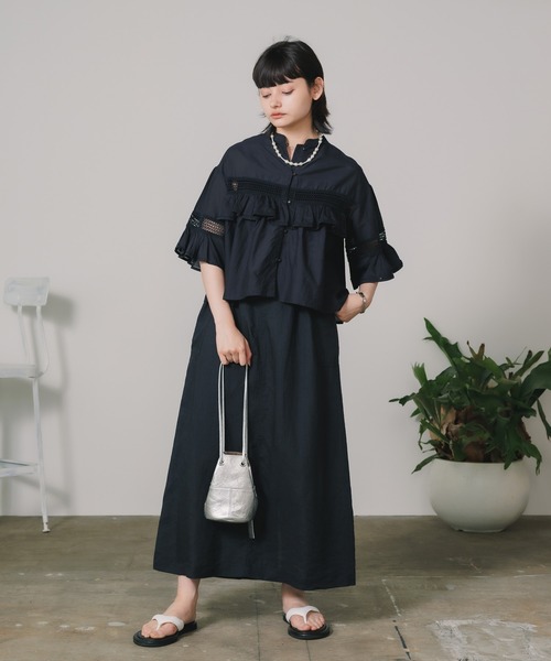 normment（ノーメント）の「normment/ノーメント CO silk lace pintuck&pico frill blouse ブラウス ノーカラー シャツ（シャツ/ブラウス・レディース・ブラック・FREE）」の15枚目の写真