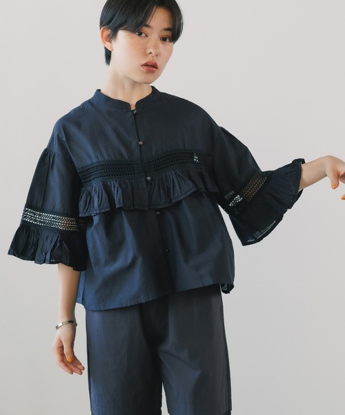 normment（ノーメント）の「normment/ノーメント CO silk lace pintuck&pico frill blouse ブラウス ノーカラー シャツ（シャツ/ブラウス・レディース・ブラック・FREE）」の17枚目の写真