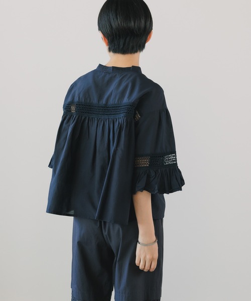 normment（ノーメント）の「normment/ノーメント CO silk lace pintuck&pico frill blouse ブラウス ノーカラー シャツ（シャツ/ブラウス・レディース・ブラック・FREE）」の2枚目の写真