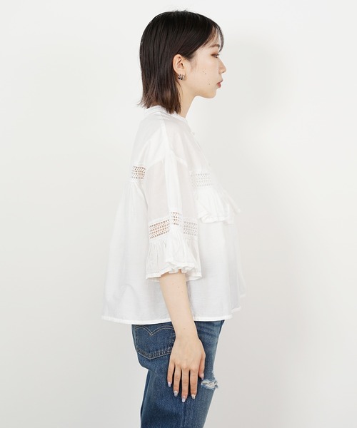 ブラウス シャツ normment/ノーメント CO silk lace pintuck＆pico frill blouse ブラウス ノーカラー シ normment/ノーメント CO silk lace pintuck&pico frill blouse