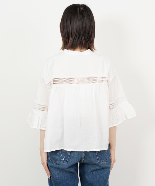normment/ノーメント CO silk lace pintuck&pico frill blouse