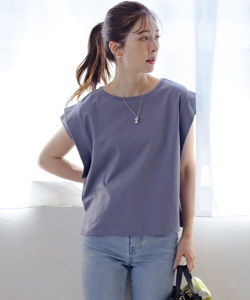 組曲 L(クミキョク オオキイサイズ)の「ハシゴレースフレンチスリーブ カットソー(Tシャツ/カットソー・レディース・ブラック系/グレー系/ホワイト系/ピンク系・5/6/7)」の13枚目の写真