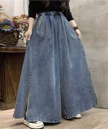 脇スリットデニムスカーチョ
