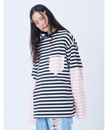 /little sunny bite/crazy stripe fake layered long tee
