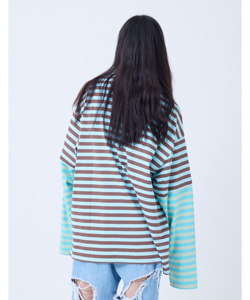 NO WAY(ノーウェイ)の「/little sunny bite/crazy stripe fake layered long tee(Tシャツ/カットソー・レディース・イエロー系/ブラック×ホワイト・MEDIUM/SMALL)」の15枚目の写真