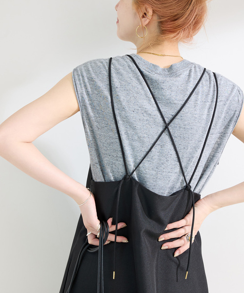 B.C STOCK(ベーセーストック)の「【WEB限定】手洗い可 / Vネックフレアキャミワンピース(ワンピース・レディース・ブラック・FREE)」の7枚目の写真
