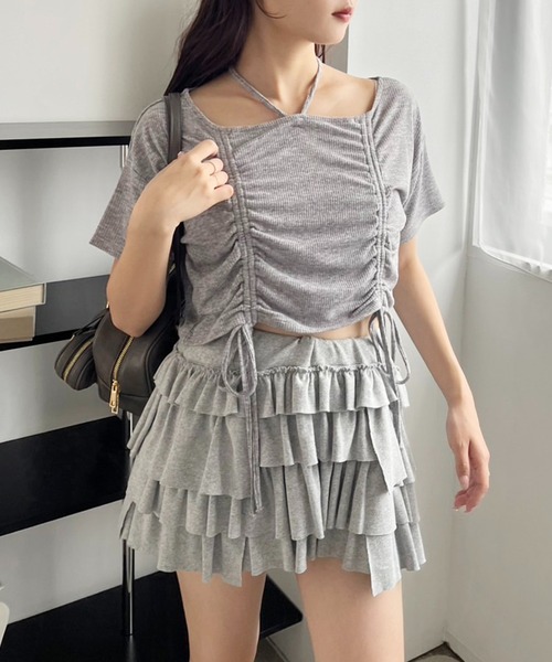 one after another NICE CLAUP(ワンアフターアナザーナイスクラップ)の「フロントドロストリボンT(Tシャツ/カットソー・レディース・ホワイト/ベージュ/ピンク/チャコールグレー・FREE)」の16枚目の写真