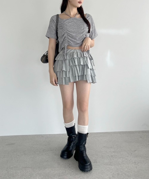 one after another NICE CLAUP(ワンアフターアナザーナイスクラップ)の「フロントドロストリボンT(Tシャツ/カットソー・レディース・ホワイト/ベージュ/ピンク/チャコールグレー・FREE)」の15枚目の写真