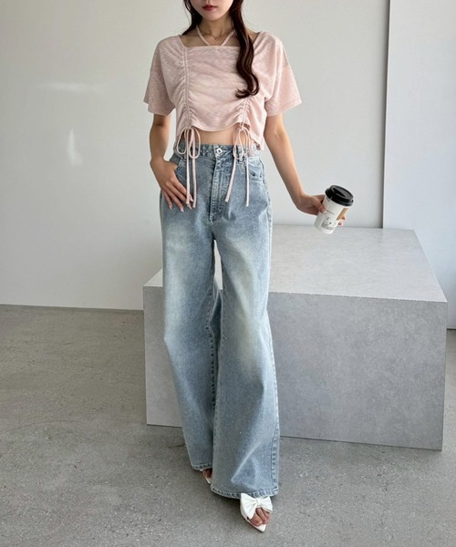 one after another NICE CLAUP(ワンアフターアナザーナイスクラップ)の「フロントドロストリボンT(Tシャツ/カットソー・レディース・ホワイト/ベージュ/ピンク/チャコールグレー・FREE)」の19枚目の写真
