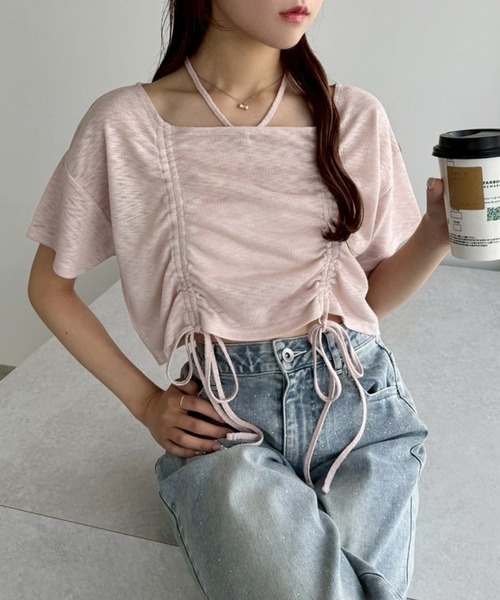 one after another NICE CLAUP(ワンアフターアナザーナイスクラップ)の「フロントドロストリボンT(Tシャツ/カットソー・レディース・ホワイト/ベージュ/ピンク/チャコールグレー・FREE)」の22枚目の写真