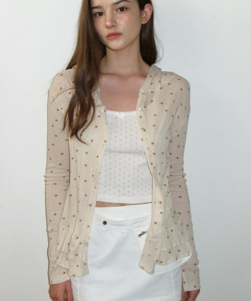 CRANK】DOT FRILL SHEER HOOD CARDIGAN | OUR BRAND,CRANK