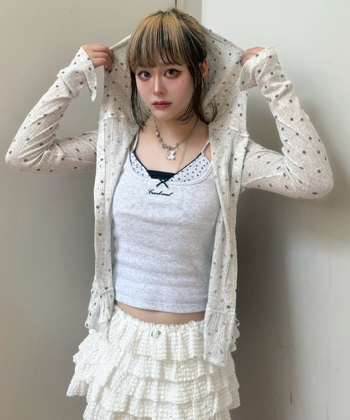 【CRANK】Dot Frill Sheer Hood Cardigan CRANK】DOT FRILL SHEER HOOD CARDIGAN（カーディガン/ボレロ