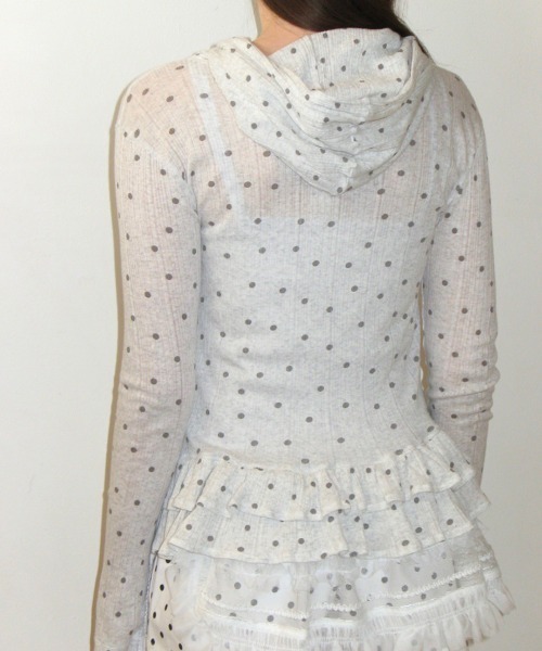 CRANK】DOT FRILL SHEER HOOD CARDIGAN（カーディガン/ボレロ