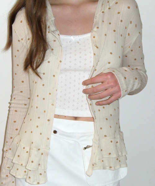 CRANK】DOT FRILL SHEER HOOD CARDIGAN（カーディガン/ボレロ