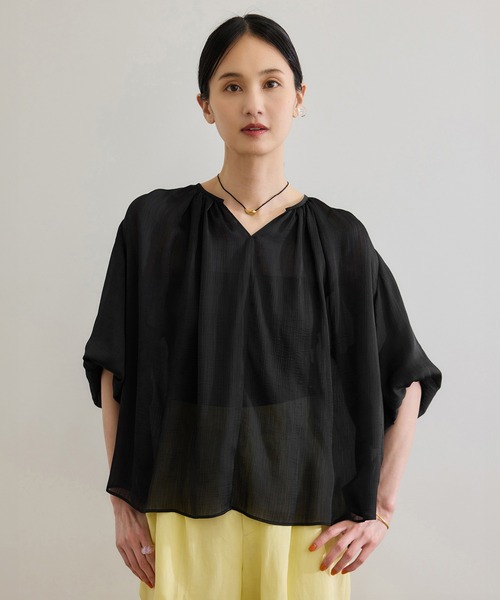 ROPE' / ロペ 【洗える】楊柳スキッパー半袖ブラウス 楊柳スキッパー半袖ブラウス/洗える（シャツ/ブラウス）｜ROPE