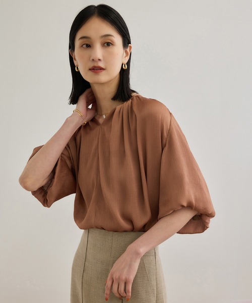 セール】楊柳スキッパーブラウス/イージーケア（シャツ/ブラウス