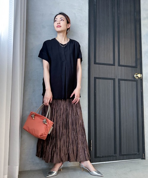 LAUTREAMONT(ロートレアモン)の「【WEB限定】スラブクロスVネックブラウス ≪手洗い可能≫(シャツ/ブラウス・レディース・ブラウン/ブラック・9号)」の8枚目の写真
