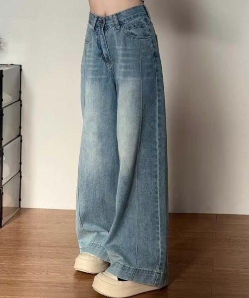 SHEPP(シープ)の「サイドピンタック ハイウエスト バレルレッグ デニムパンツ(デニムパンツ・レディース・ブルー・M/L)」の9枚目の写真