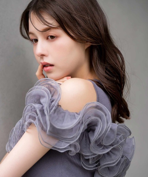 NOELA（ノエラ）の「モチーフフリルニット（ニット/セーター・レディース・ライトグリーン/オフホワイト/チャコールグレー・フリー）」の20枚目の写真