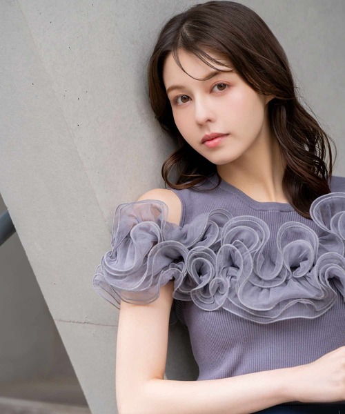 NOELA（ノエラ）の「モチーフフリルニット（ニット/セーター・レディース・ライトグリーン/オフホワイト/チャコールグレー・フリー）」の18枚目の写真