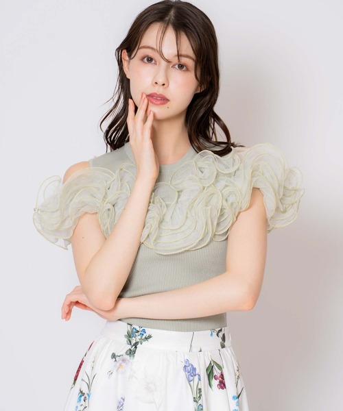 NOELA（ノエラ）の「モチーフフリルニット（ニット/セーター・レディース・ライトグリーン/オフホワイト/チャコールグレー・フリー）」の15枚目の写真