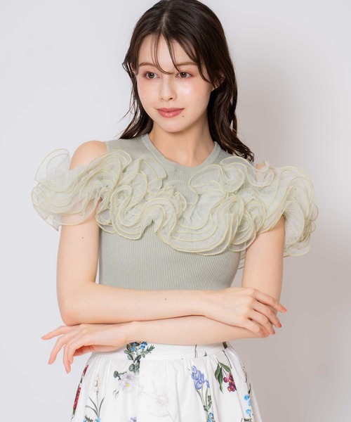 NOELA（ノエラ）の「モチーフフリルニット（ニット/セーター・レディース・ライトグリーン/オフホワイト/チャコールグレー・フリー）」の14枚目の写真