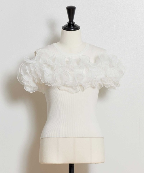 NOELA（ノエラ）の「モチーフフリルニット（ニット/セーター・レディース・ライトグリーン/オフホワイト/チャコールグレー・フリー）」の9枚目の写真