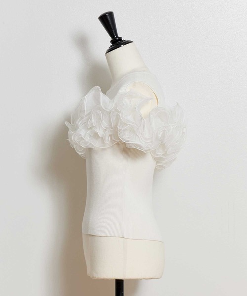 NOELA（ノエラ）の「モチーフフリルニット（ニット/セーター・レディース・ライトグリーン/オフホワイト/チャコールグレー・フリー）」の8枚目の写真