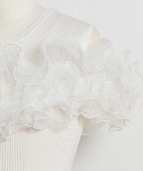 NOELA（ノエラ）の「モチーフフリルニット（ニット/セーター・レディース・ライトグリーン/オフホワイト/チャコールグレー・フリー）」の6枚目の写真