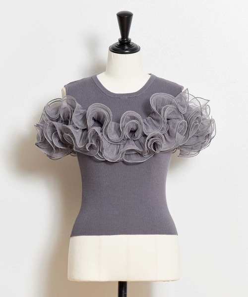 NOELA（ノエラ）の「モチーフフリルニット（ニット/セーター・レディース・ライトグリーン/オフホワイト/チャコールグレー・フリー）」の5枚目の写真