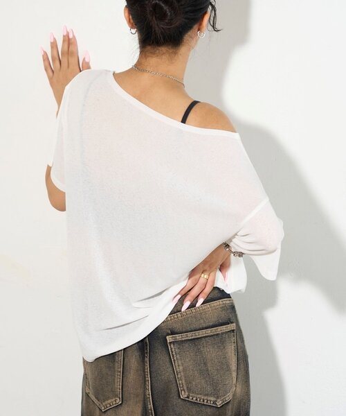 WHO'S WHO gallery（フーズフーギャラリー）の「NEW ROMANTI シアーBIGオフショルTEE（Tシャツ/カットソー・レディース・ピンク/イエロー/ミント/ブラック/オフホワイト・FREE）」の14枚目の写真