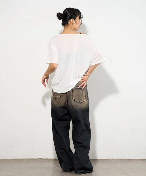 WHO'S WHO gallery（フーズフーギャラリー）の「NEW ROMANTI シアーBIGオフショルTEE（Tシャツ/カットソー・レディース・ピンク/イエロー/ミント/ブラック/オフホワイト・FREE）」の17枚目の写真