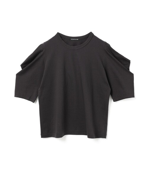 mizuiroind(ミズイロインド)の「mizuiro ind ボーダードレープスリーブTシャツ(Tシャツ/カットソー・レディース・グレー/ブラック/カーキ・FREE)」の2枚目の写真